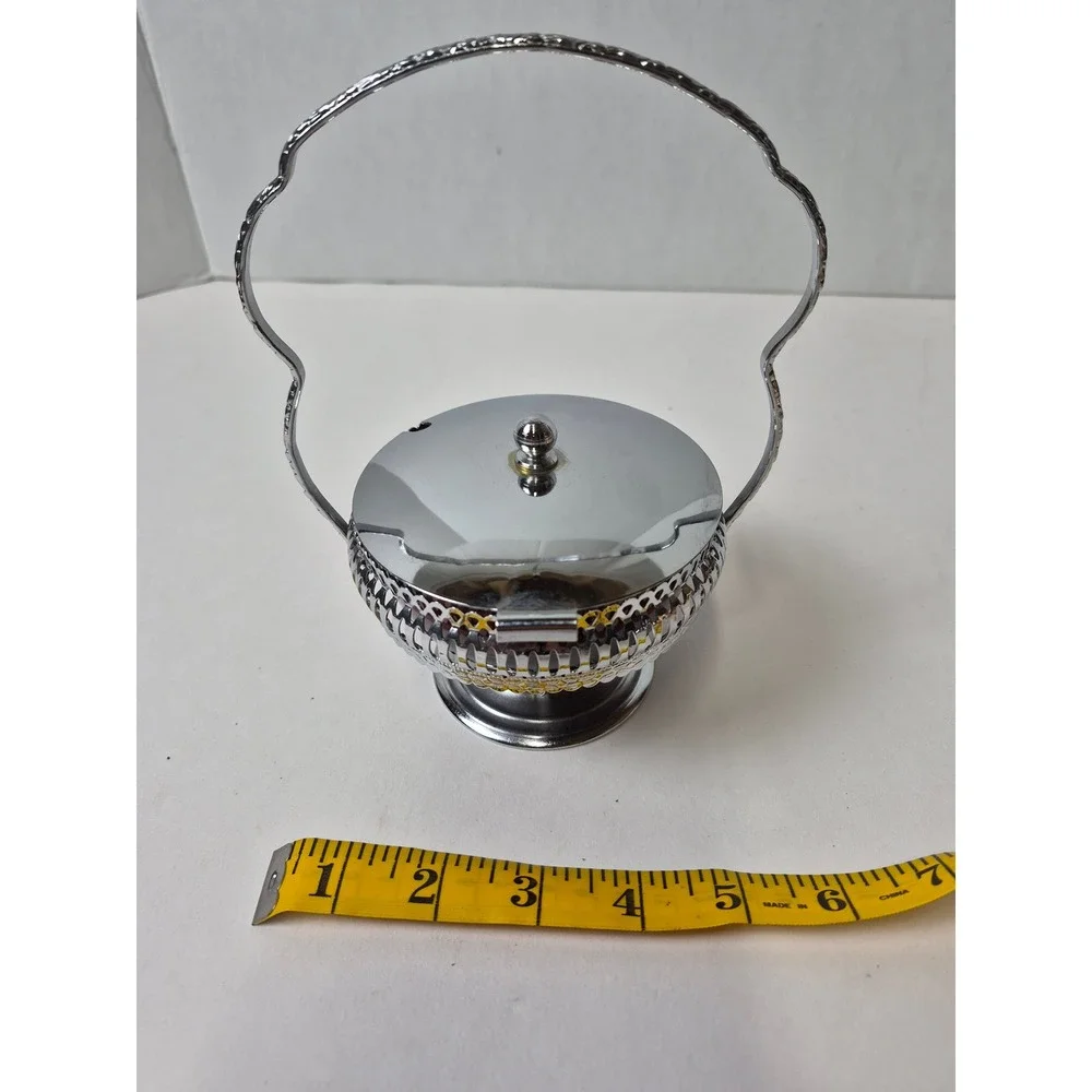 Vintage Amethyst‎ Purple Glass Jam Jar with Silver Tone Metal Caddy and Handle
